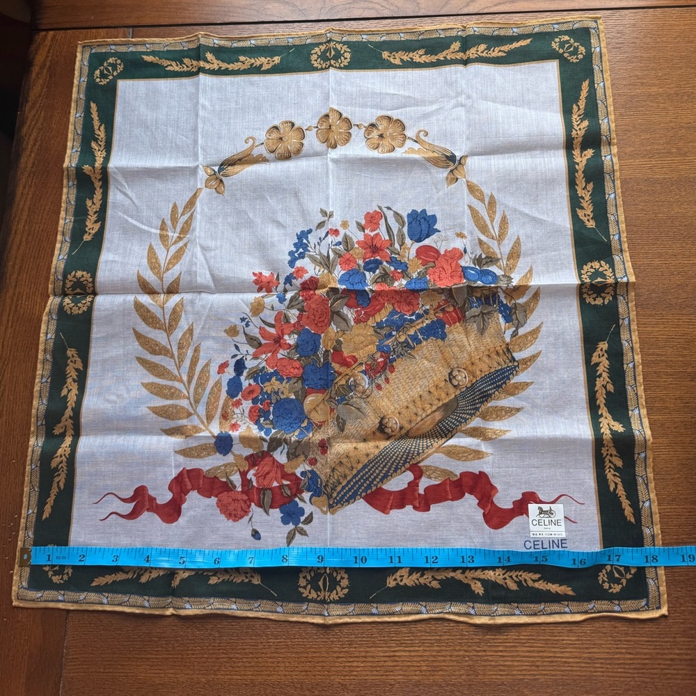 Celine Paris Basket Of Flowers Vintage Cotton Pocket Square/Scarf w/COA - Picture 5 of 8